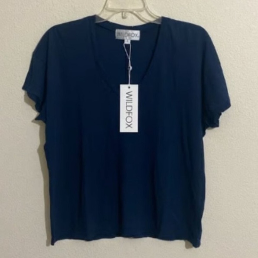 WILDFOX Crissy V-Neck T-shirt w Distressed Edges Women's Size S